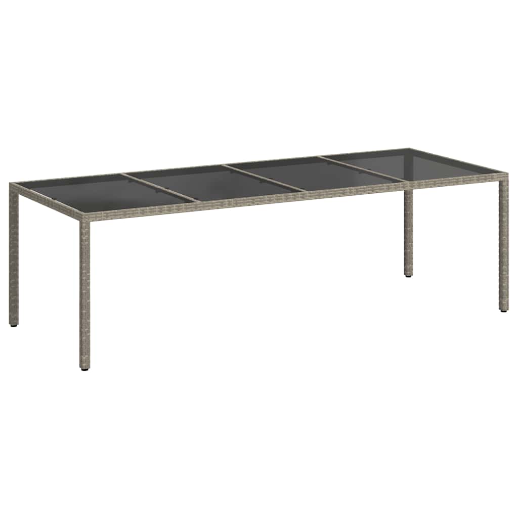 vidaXL Stół ogrodowy, szary, 250x100x75 cm, szkło i rattan PE
