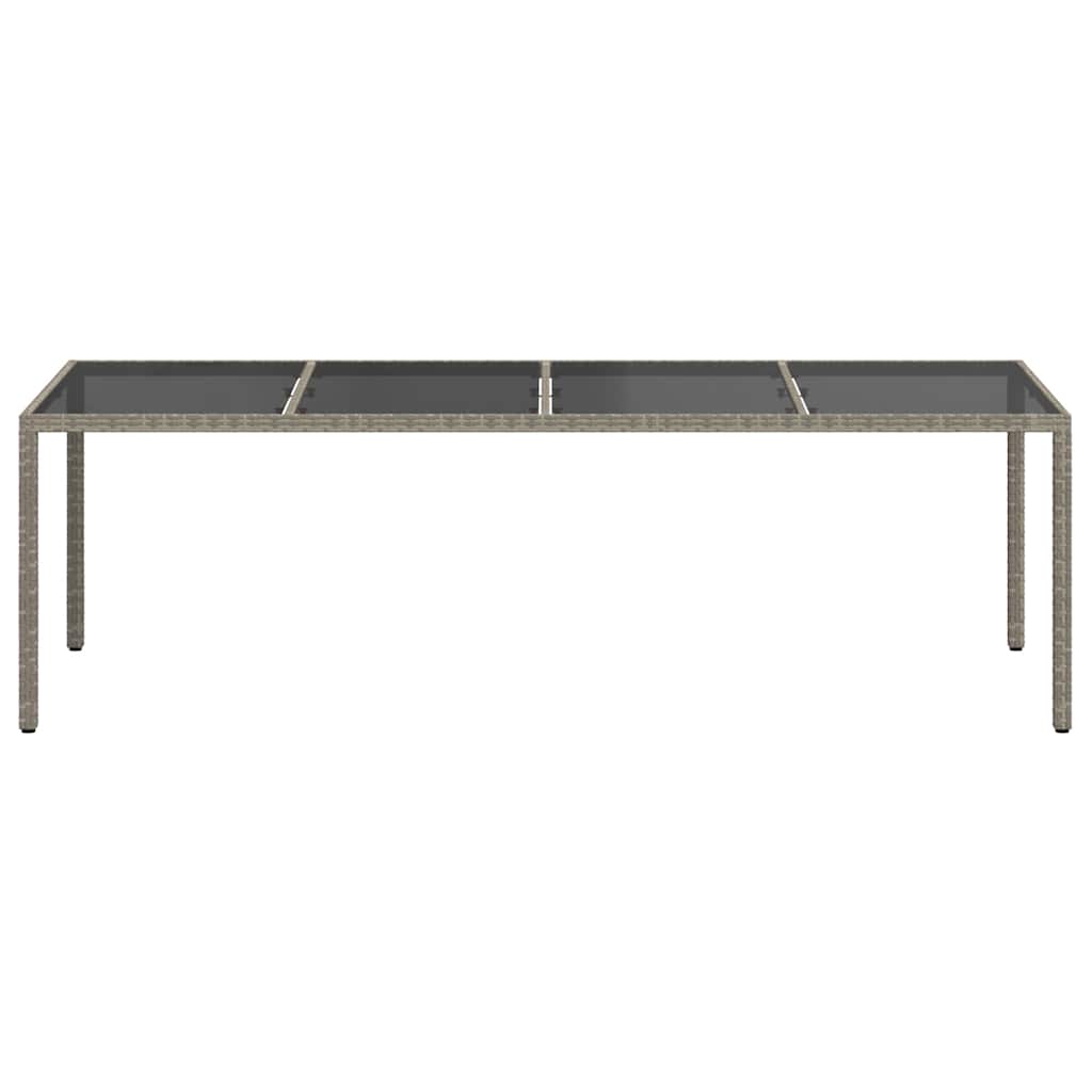 vidaXL Stół ogrodowy, szary, 250x100x75 cm, szkło i rattan PE