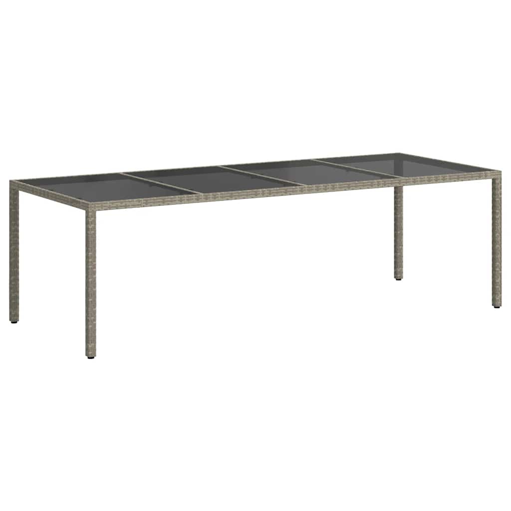 vidaXL Stół ogrodowy, szary, 250x100x75 cm, szkło i rattan PE