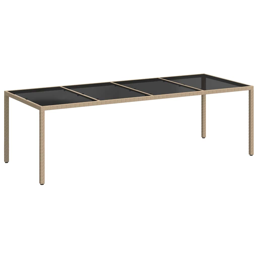 vidaXL Stół ogrodowy, beżowy, 250x100x75 cm, szkło i rattan PE