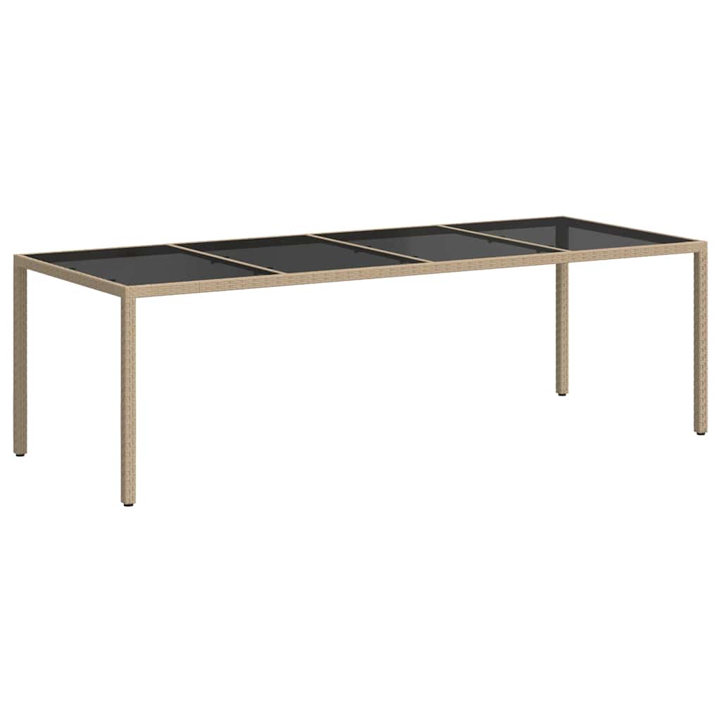 vidaXL Stół ogrodowy, beżowy, 250x100x75 cm, szkło i rattan PE