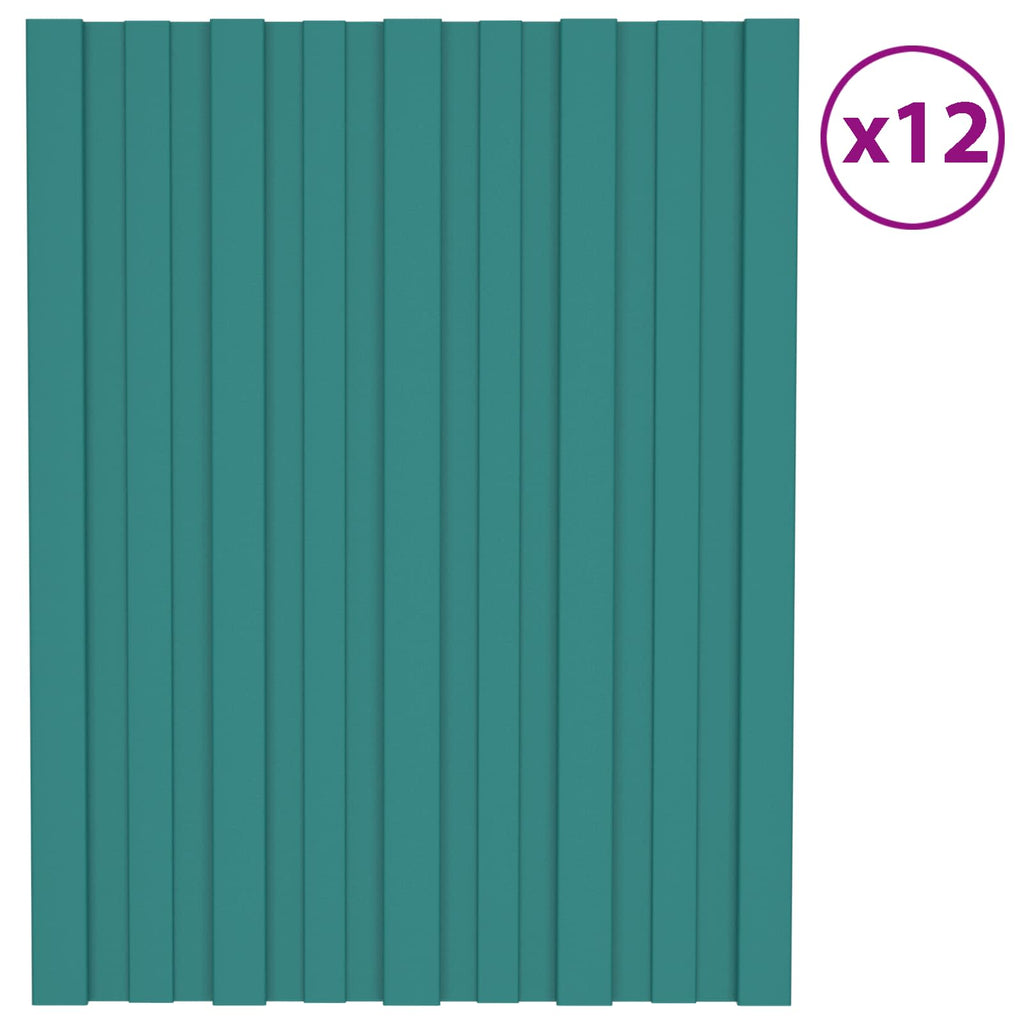 vidaXL Panel dachowy 12 pcs zielony 60 x 45 cm Stal galwanizowana