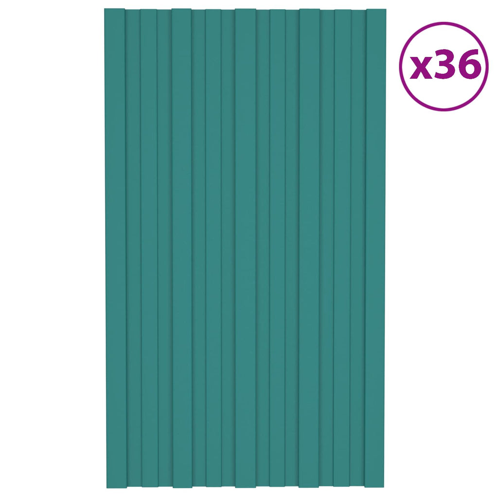 vidaXL Panel dachowy 36 pcs zielony 80 x 45 cm Stal galwanizowana
