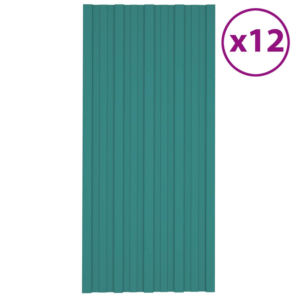 vidaXL Panel dachowy 12 pcs zielony 100 x 45 cm Stal galwanizowana