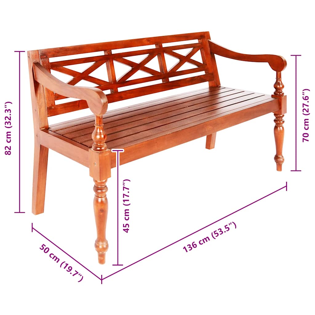 vidaXL Ławka Batavia, 123 cm, lite drewno mahoniowe, ciemnobrązowa