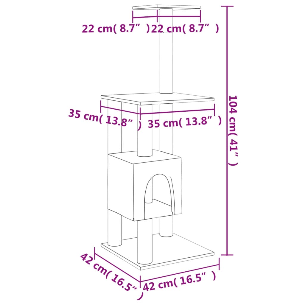 vidaXL Drapak dla kota ze słupkami sizalowymi, jasnoszary, 104 cm