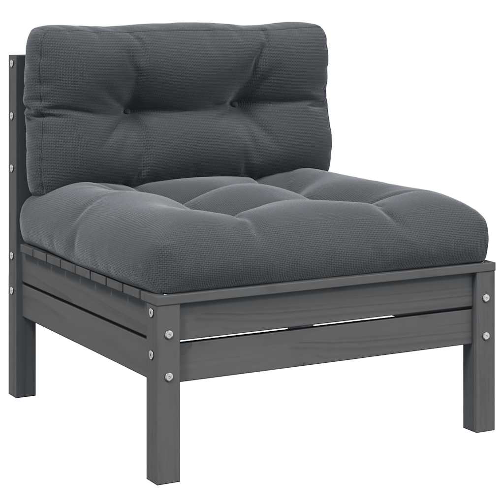 vidaXL Ogrodowa sofa środkowa z antracytowymi poduszkami, szare drewno