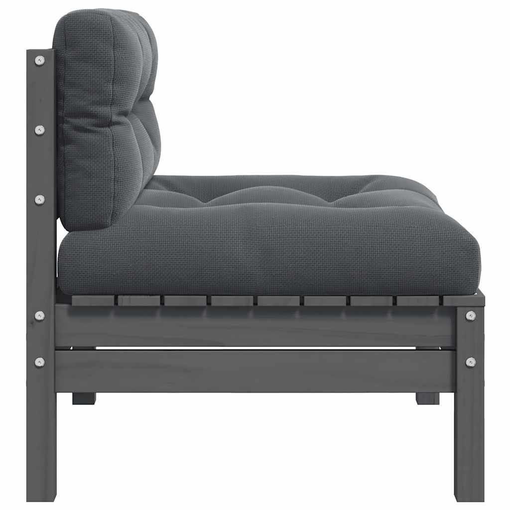 vidaXL Ogrodowa sofa środkowa z antracytowymi poduszkami, szare drewno