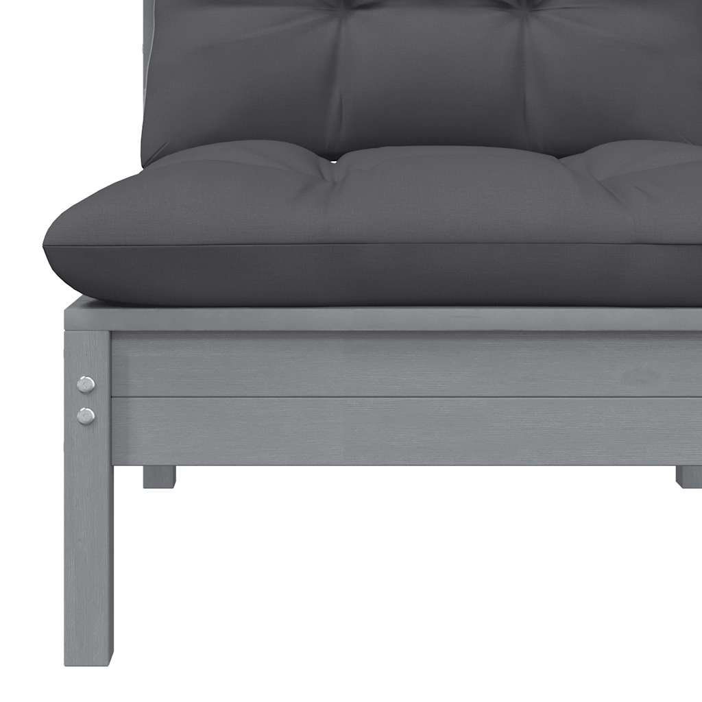 vidaXL Ogrodowa sofa środkowa z antracytowymi poduszkami, szare drewno