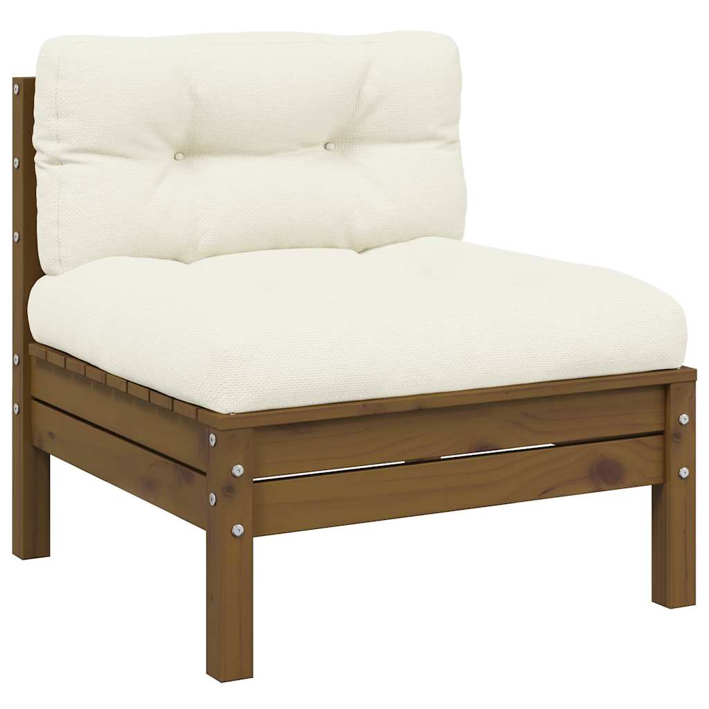 vidaXL Ogrodowa sofa środkowa z poduszkami, miodowy brąz, lita sosna