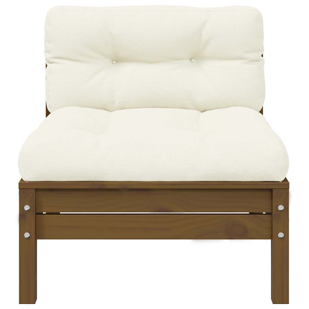 vidaXL Ogrodowa sofa środkowa z poduszkami, miodowy brąz, lita sosna