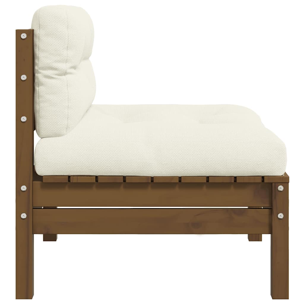 vidaXL Ogrodowa sofa środkowa z poduszkami, miodowy brąz, lita sosna