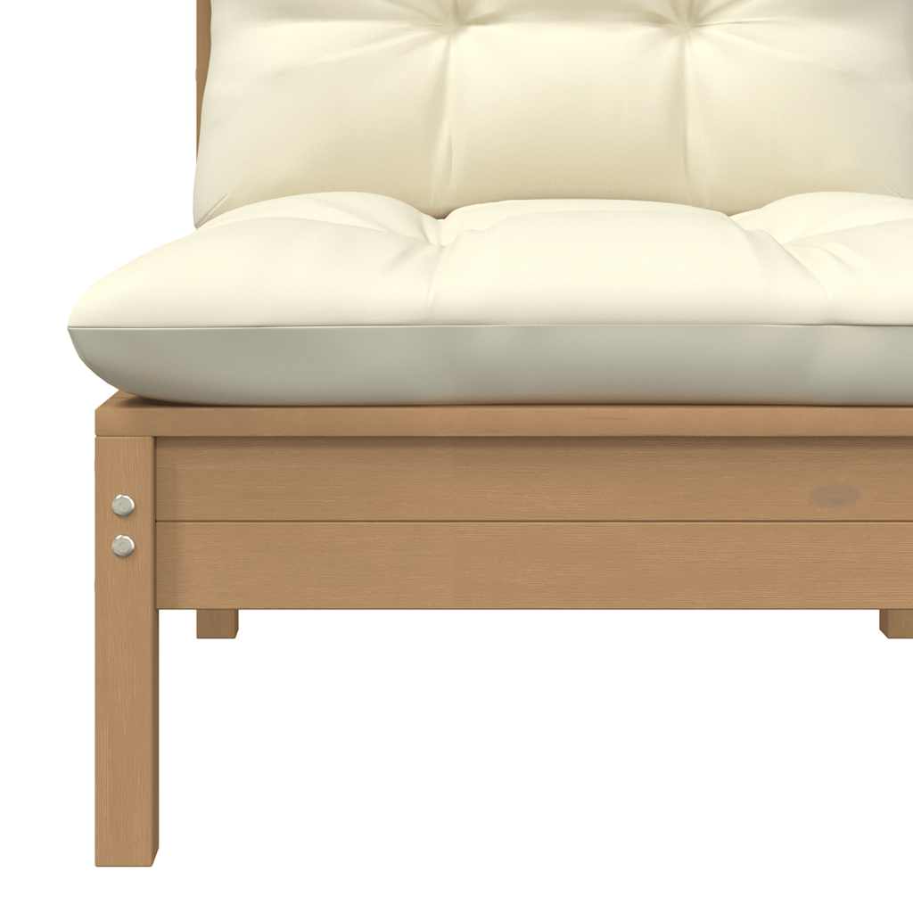 vidaXL Ogrodowa sofa środkowa z poduszkami, miodowy brąz, lita sosna