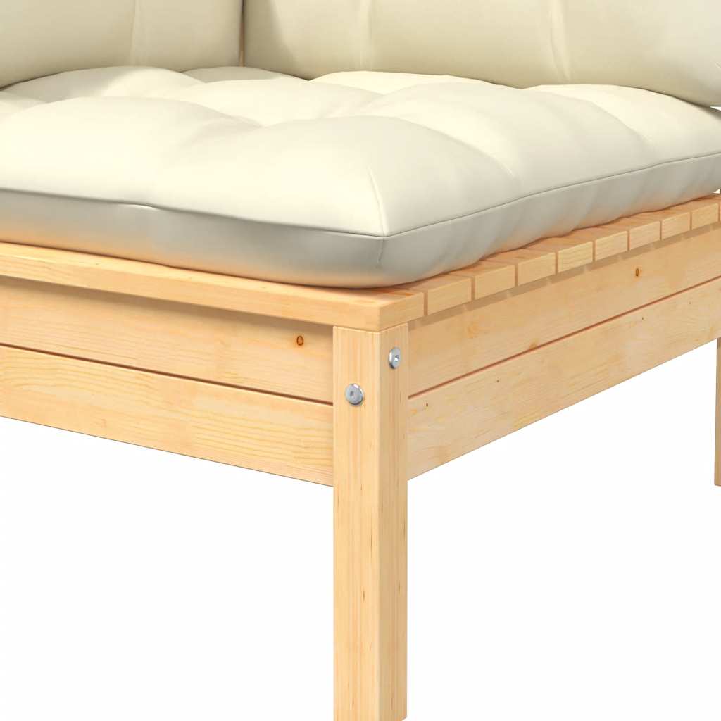 vidaXL 2-osobowa sofa ogrodowa z kremowymi poduszkami, drewno sosnowe