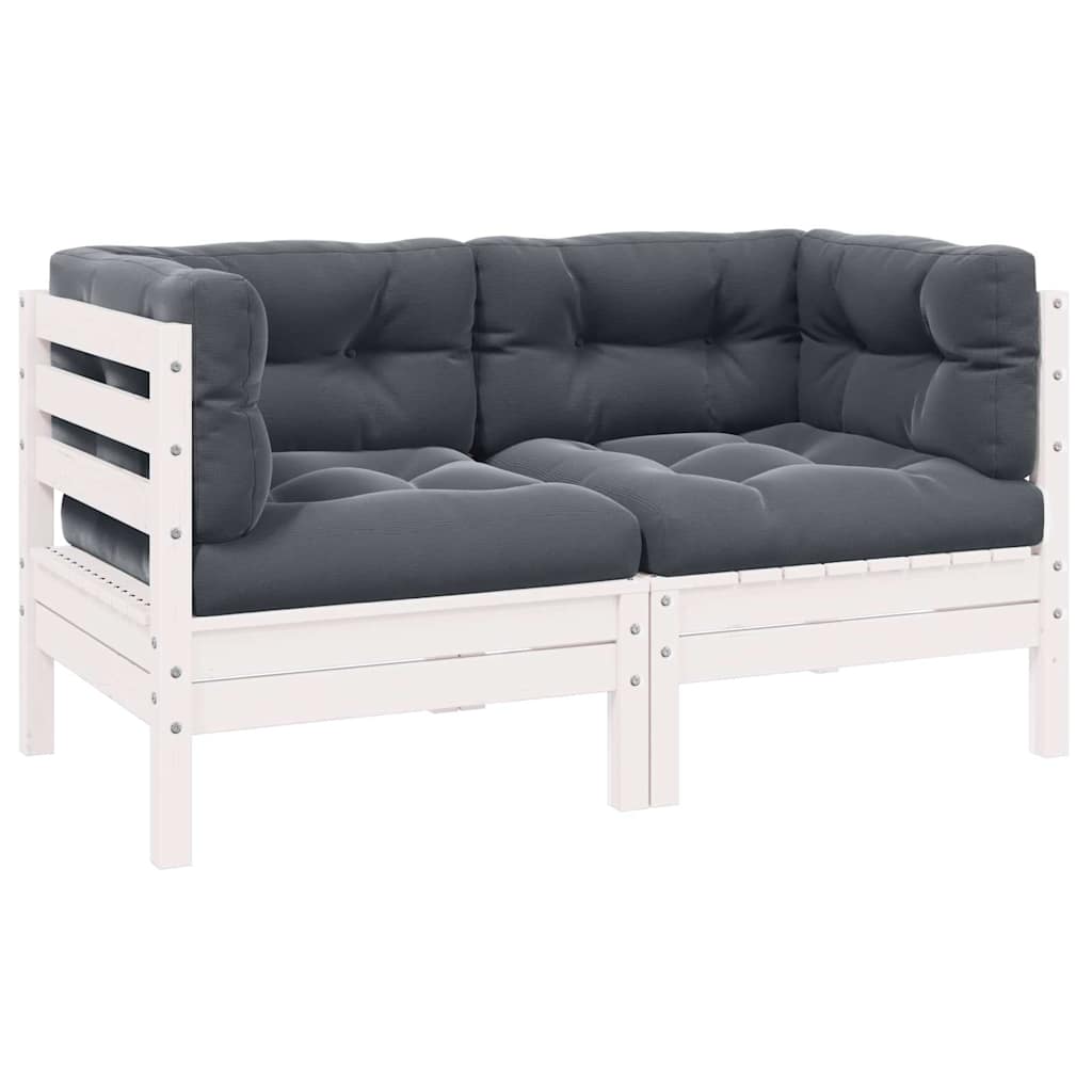 vidaXL 2-osobowa sofa ogrodowa z poduszkami, białe drewno sosnowe