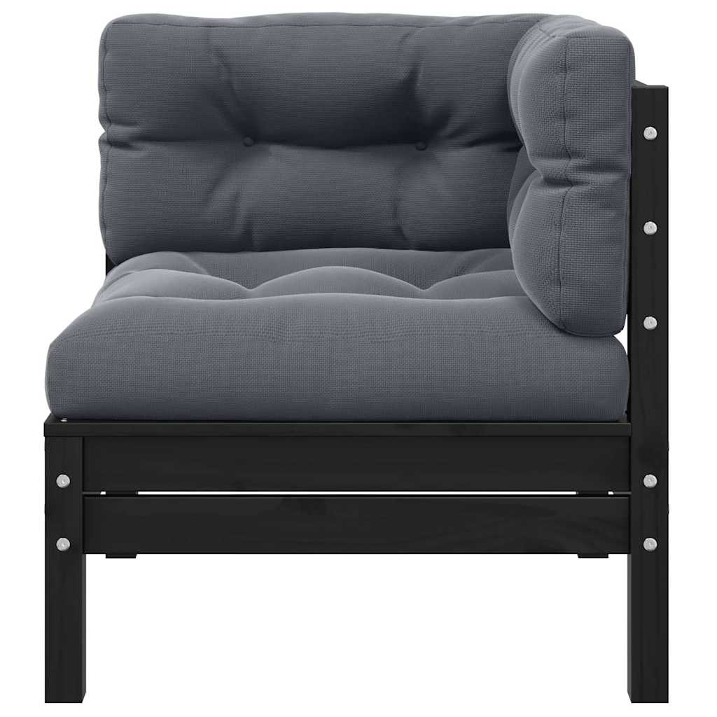 vidaXL 2-osobowa sofa ogrodowa z poduszkami, czarna, drewno sosnowe