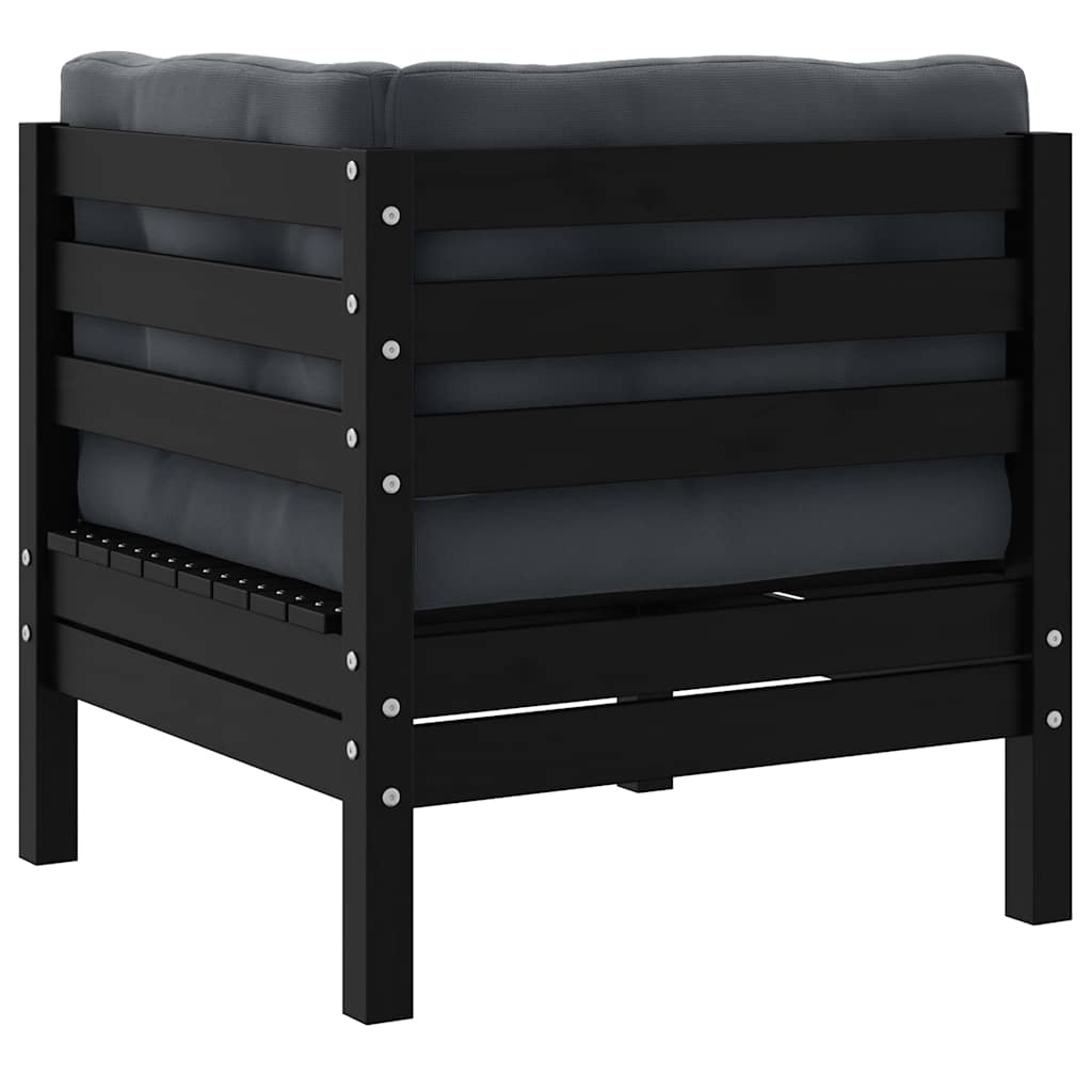 vidaXL 2-osobowa sofa ogrodowa z poduszkami, czarna, drewno sosnowe