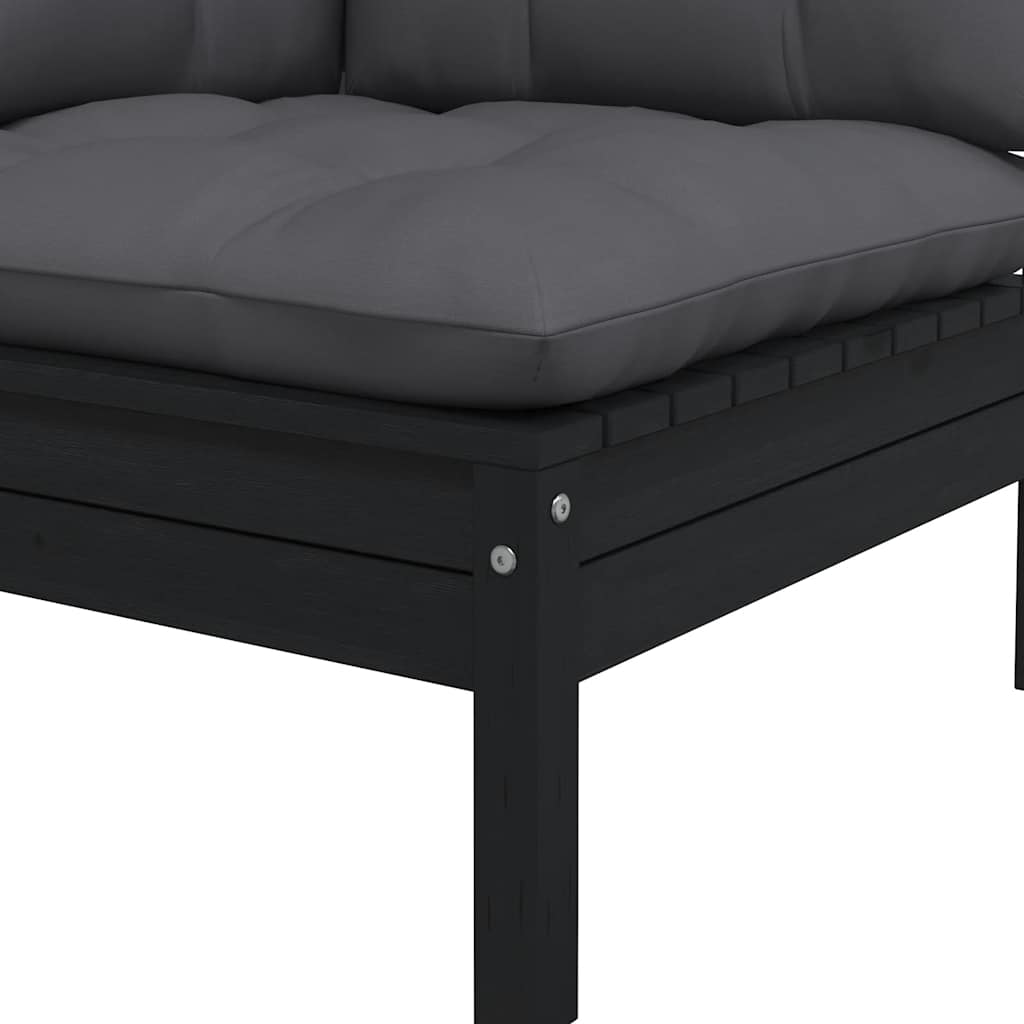 vidaXL 2-osobowa sofa ogrodowa z poduszkami, czarna, drewno sosnowe