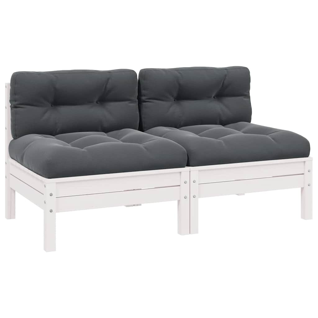 vidaXL 2-osobowa sofa ogrodowa z poduszkami, biała, drewno sosnowe