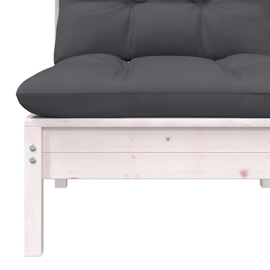 vidaXL 2-osobowa sofa ogrodowa z poduszkami, biała, drewno sosnowe