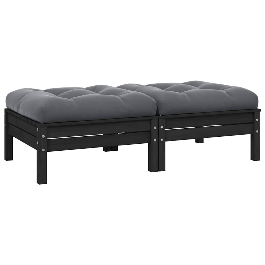 vidaXL 2-osobowa sofa ogrodowa z poduszkami, czarna, drewno sosnowe