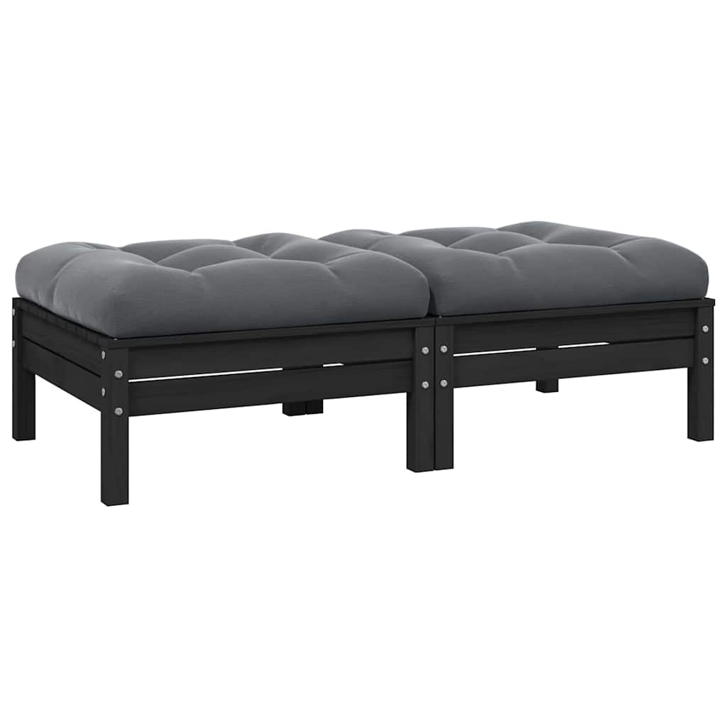 vidaXL 2-osobowa sofa ogrodowa z poduszkami, czarna, drewno sosnowe
