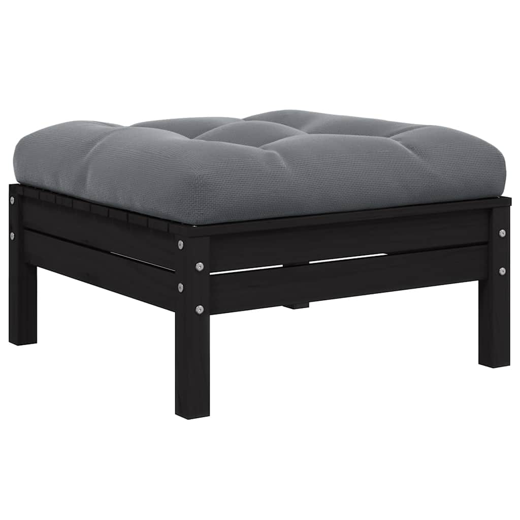 vidaXL 2-osobowa sofa ogrodowa z poduszkami, czarna, drewno sosnowe