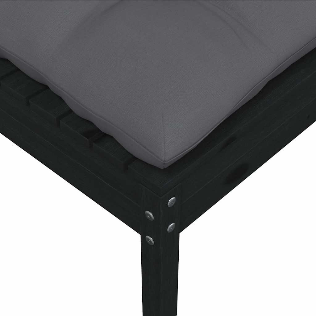 vidaXL 2-osobowa sofa ogrodowa z poduszkami, czarna, drewno sosnowe