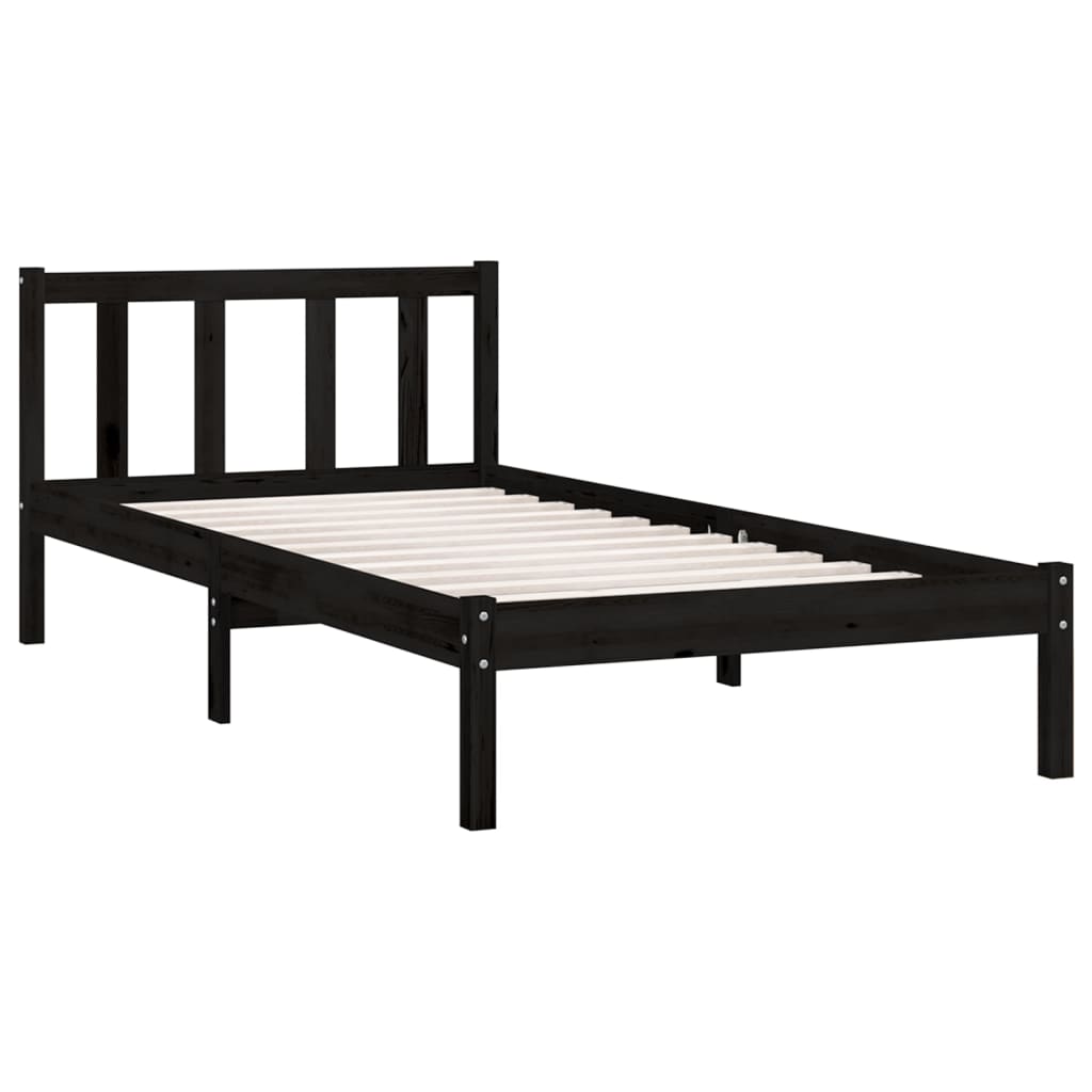vidaXL Rama łóżka, czarna, lite drewno sosnowe, 75x190 cm, pojedyncza