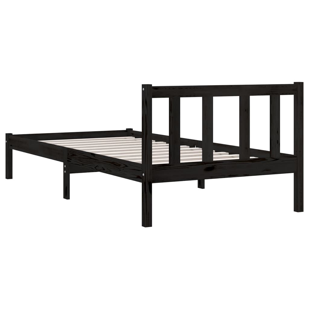 vidaXL Rama łóżka, czarna, lite drewno sosnowe, 75x190 cm, pojedyncza