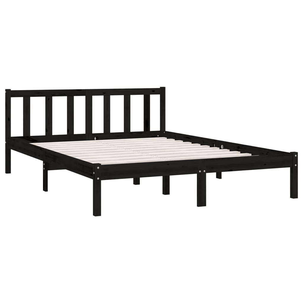 vidaXL Rama łóżka, czarna, lite drewno sosnowe, 135x190 cm, podwójna