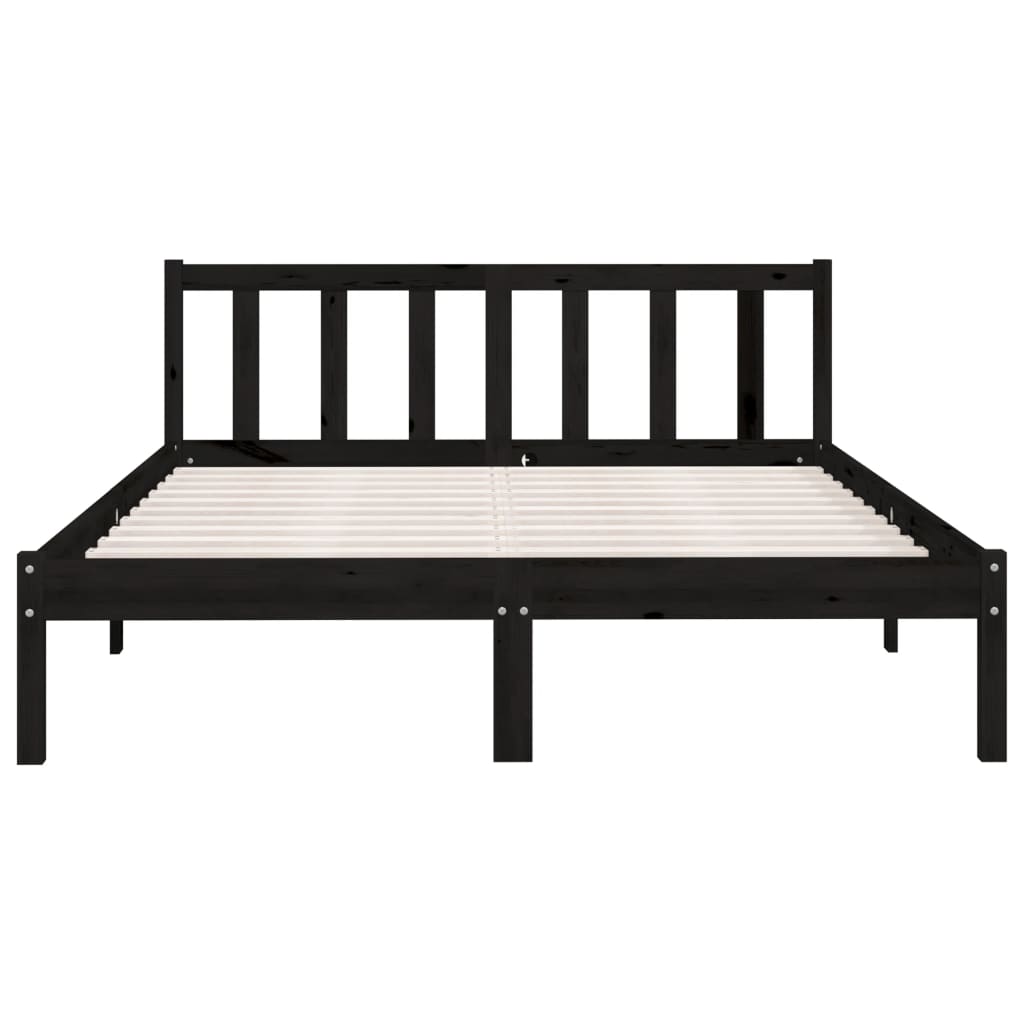vidaXL Rama łóżka, czarna, lite drewno sosnowe, 135x190 cm, podwójna