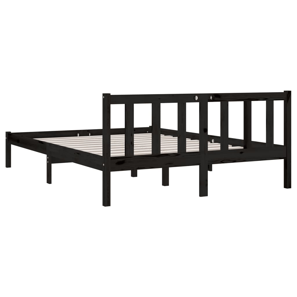 vidaXL Rama łóżka, czarna, lite drewno sosnowe, 135x190 cm, podwójna