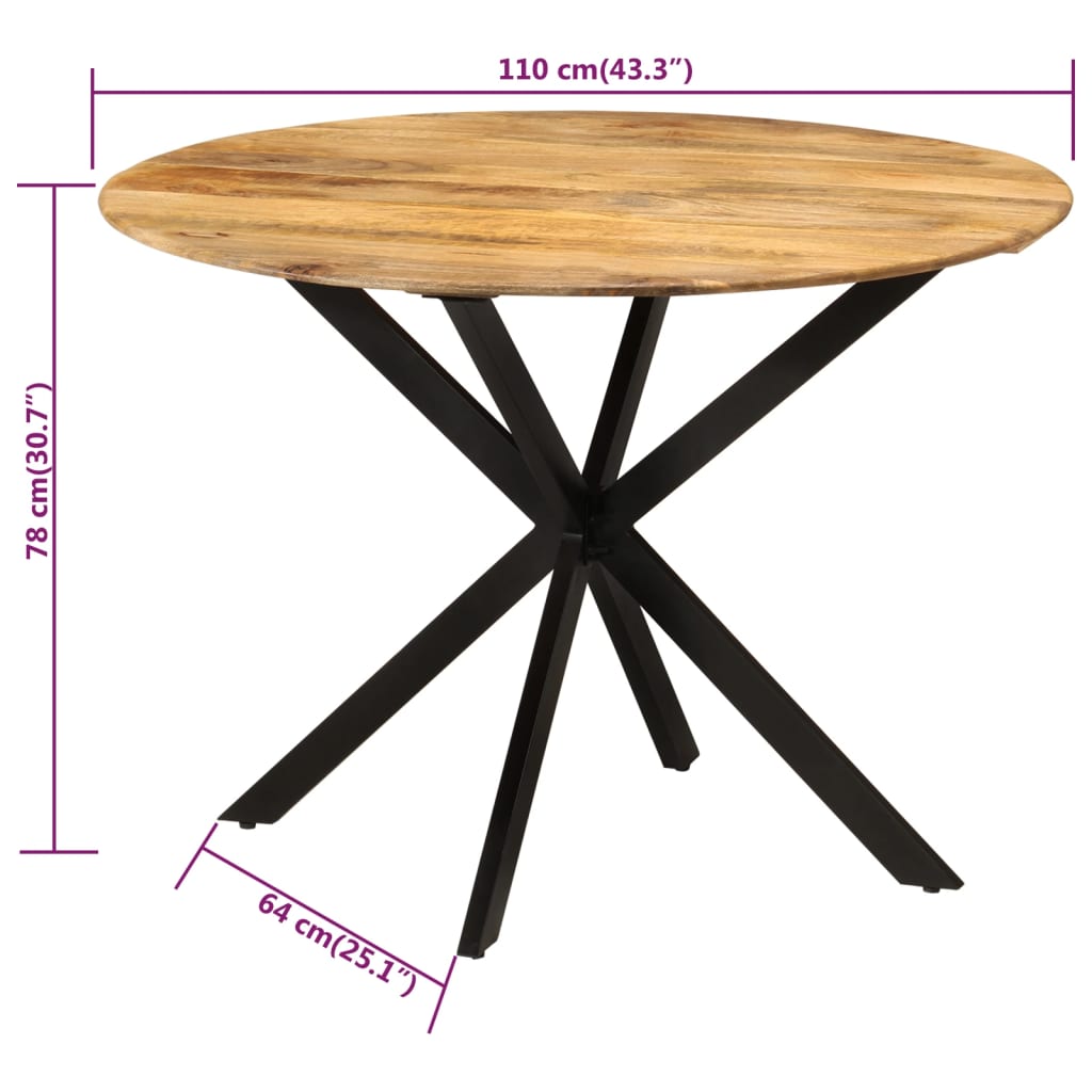 vidaXL Stół do jadalni, Ø110x78 cm, lite drewno mango i stal