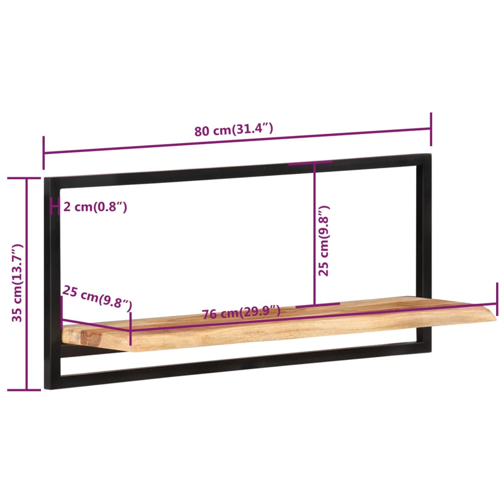 vidaXL Półki ścienne, 2 szt., 80x25x35 cm, lite drewno akacjowe i stal