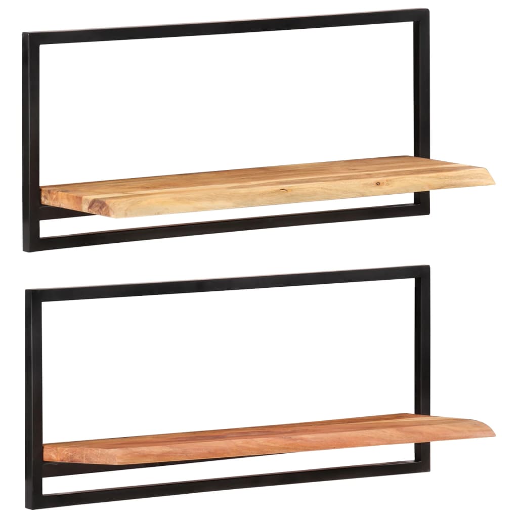 vidaXL Półki ścienne, 2 szt., 80x25x35 cm, lite drewno akacjowe i stal