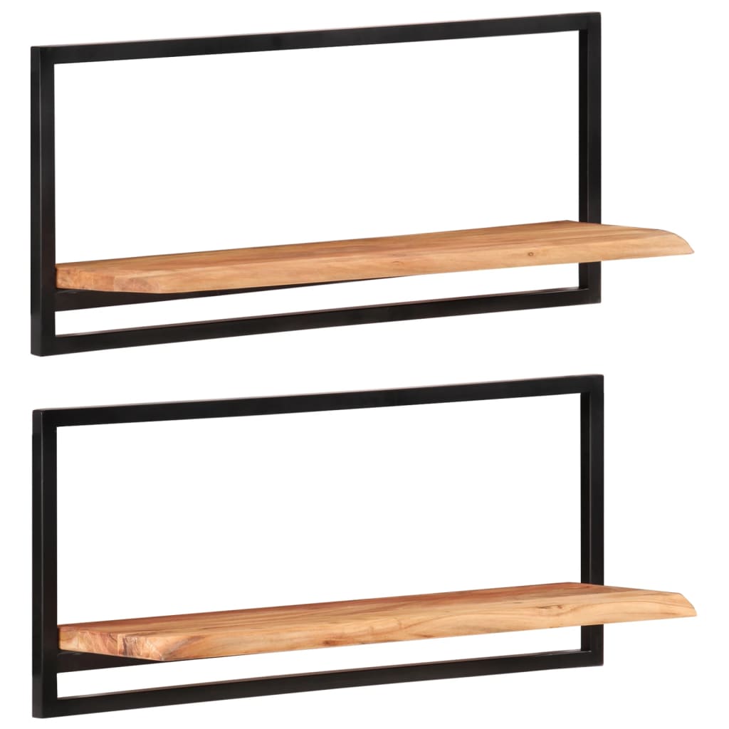 vidaXL Półki ścienne, 2 szt., 80x25x35 cm, lite drewno akacjowe i stal