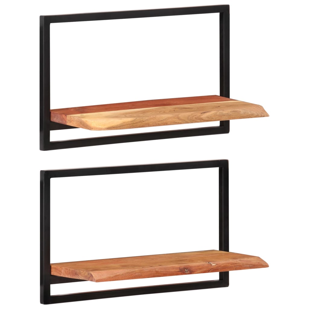 vidaXL Półki ścienne, 2 szt., 60x25x35 cm, lite drewno akacjowe i stal