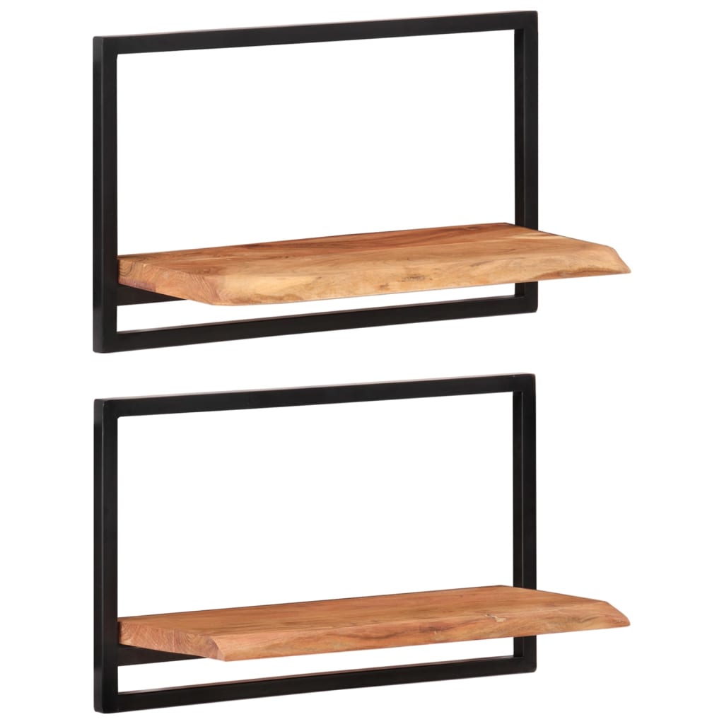 vidaXL Półki ścienne, 2 szt., 60x25x35 cm, lite drewno akacjowe i stal