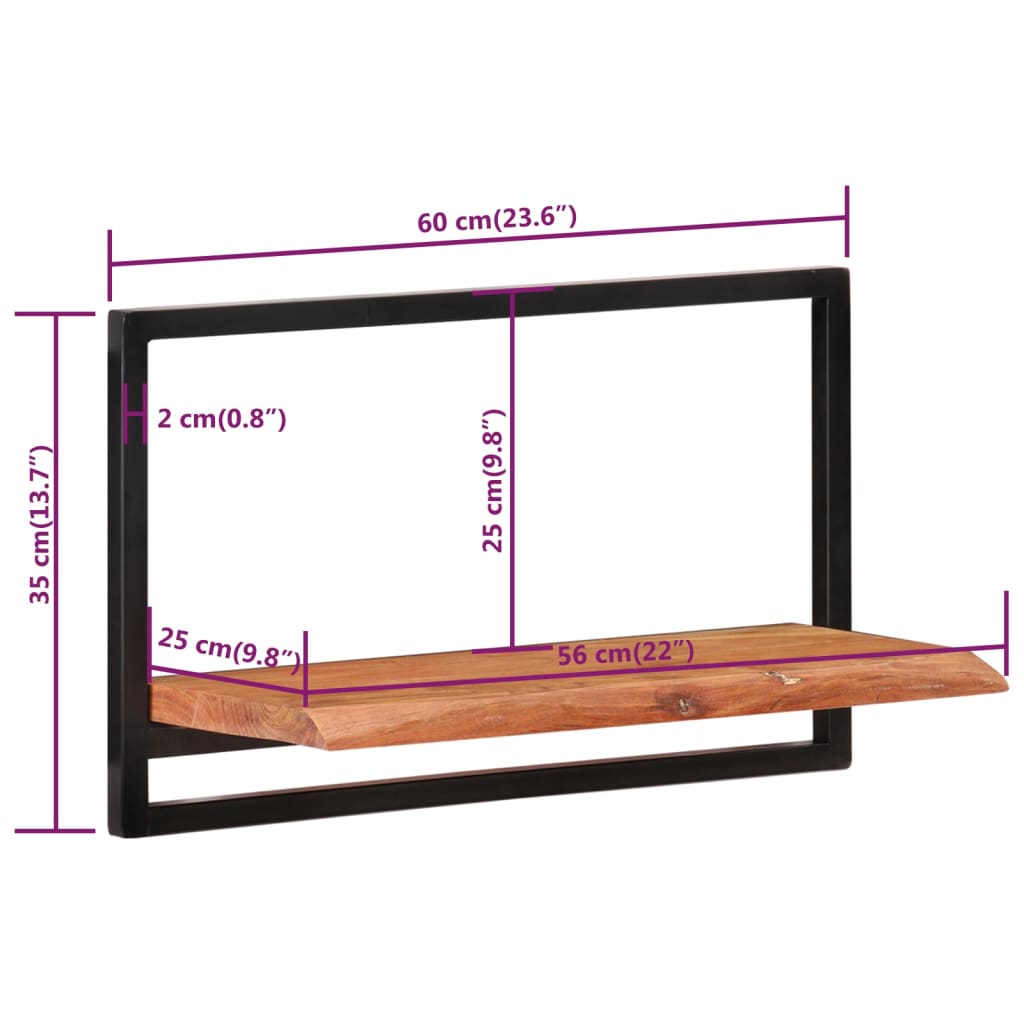vidaXL Półki ścienne, 2 szt., 60x25x35 cm, lite drewno akacjowe i stal