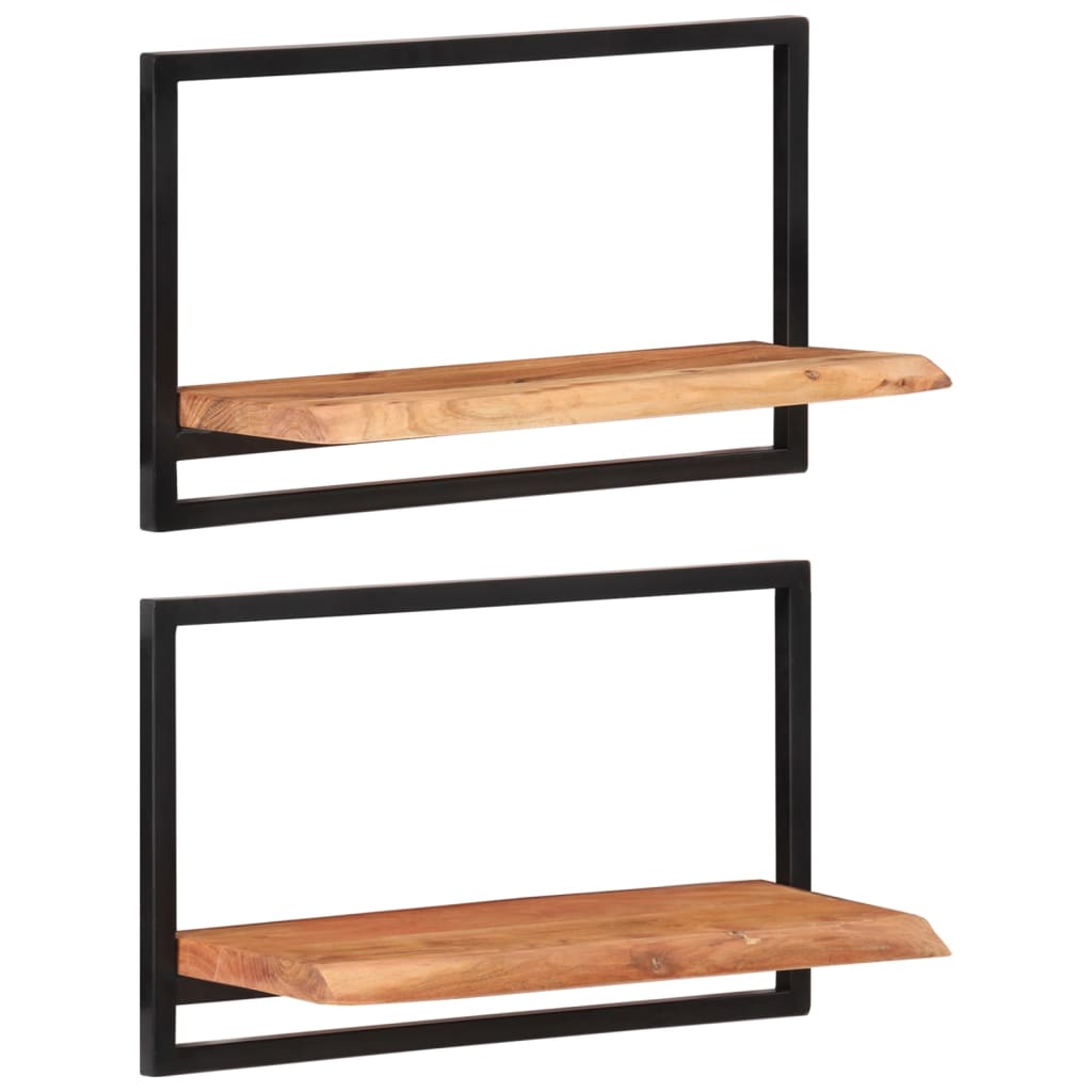 vidaXL Półki ścienne, 2 szt., 60x25x35 cm, lite drewno akacjowe i stal
