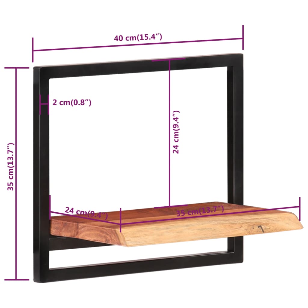 vidaXL Półki ścienne, 2 szt., 40x24x35 cm, lite drewno akacjowe i stal