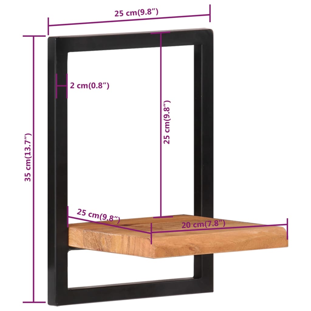 vidaXL Półki ścienne, 2 szt., 25x25x35 cm, lite drewno akacjowe i stal