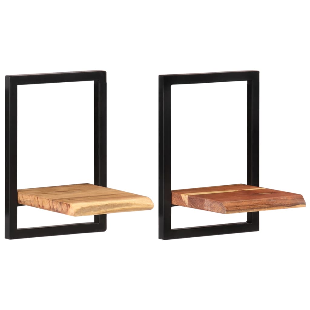 vidaXL Półki ścienne, 2 szt., 25x25x35 cm, lite drewno akacjowe i stal