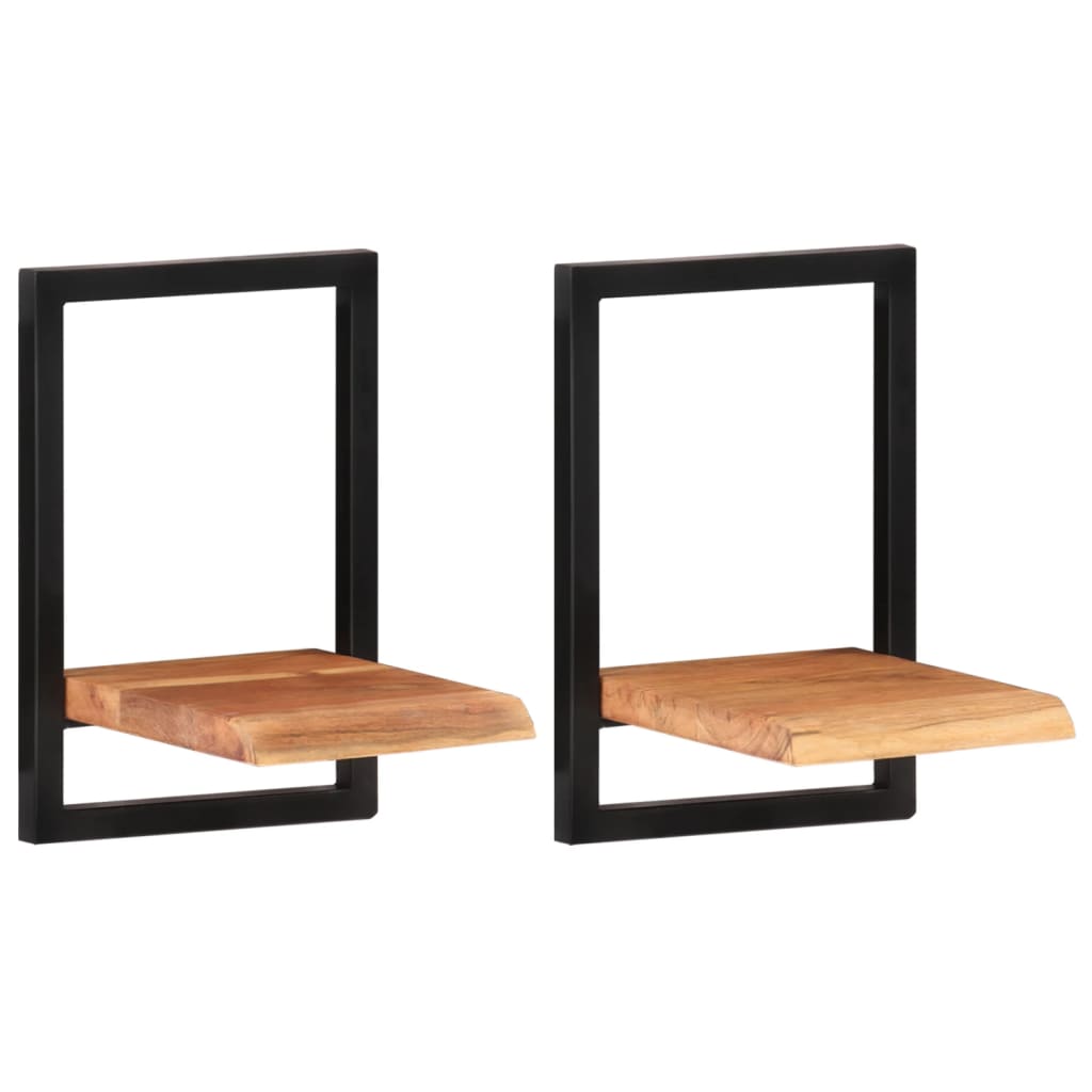 vidaXL Półki ścienne, 2 szt., 25x25x35 cm, lite drewno akacjowe i stal