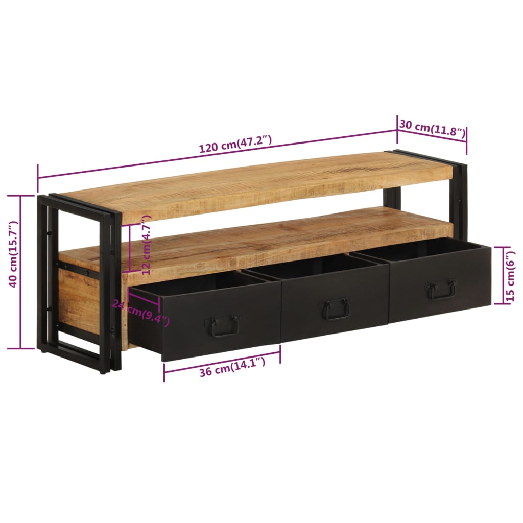 vidaXL Szafka pod telewizor, 120x30x40 cm, lite drewno mango