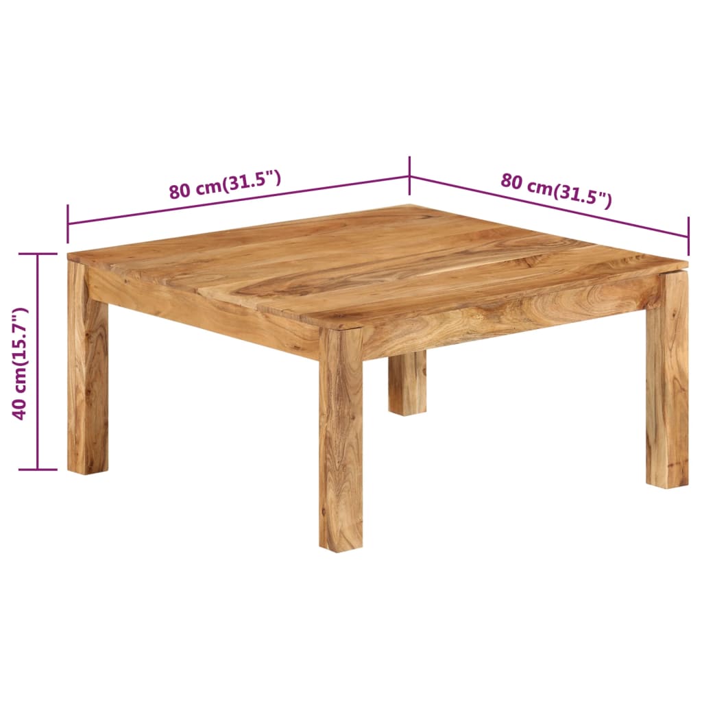 vidaXL Stolik kawowy, 80 x 80 x 40 cm, lite drewno akacjowe