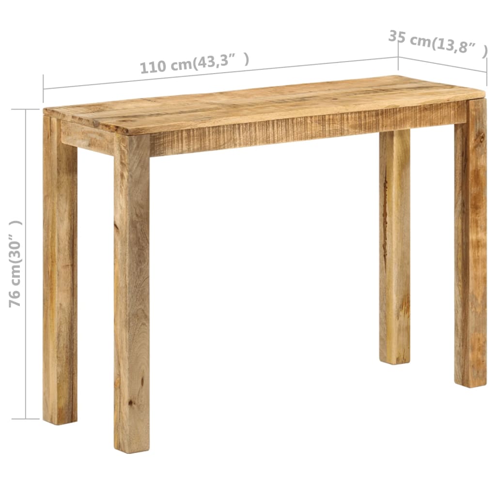 vidaXL Stolik konsola, 110 x 35 x 76 cm, surowe drewno mango