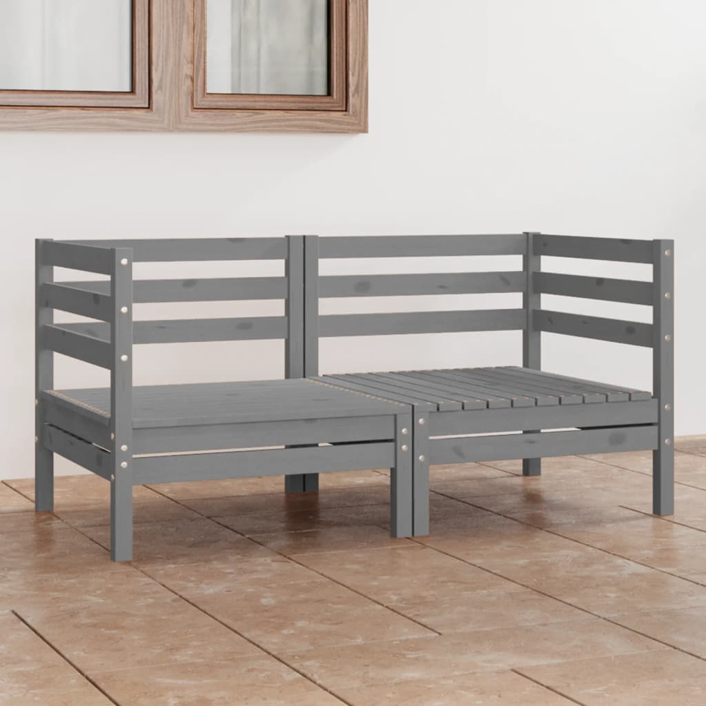 vidaXL 2-osobowa sofa ogrodowa, szara, lite drewno sosnowe