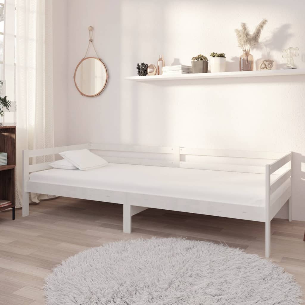 vidaXL Łóżko dzienne z materacem, 90x200 cm, białe, drewno sosnowe
